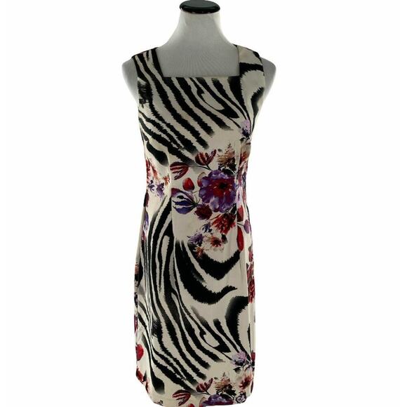 Alyx Dress Size 8 Women's Fitted Sheath Floral Striped Sleeveless Square Neck - Picture 5 of 9
